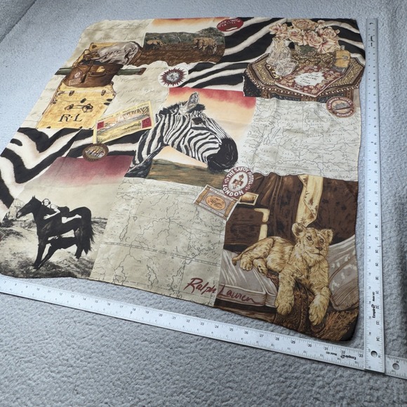 Vintage Ralph Lauren Scarf‎ 33x33 Safari Journal African Animal British India - Picture 12 of 15